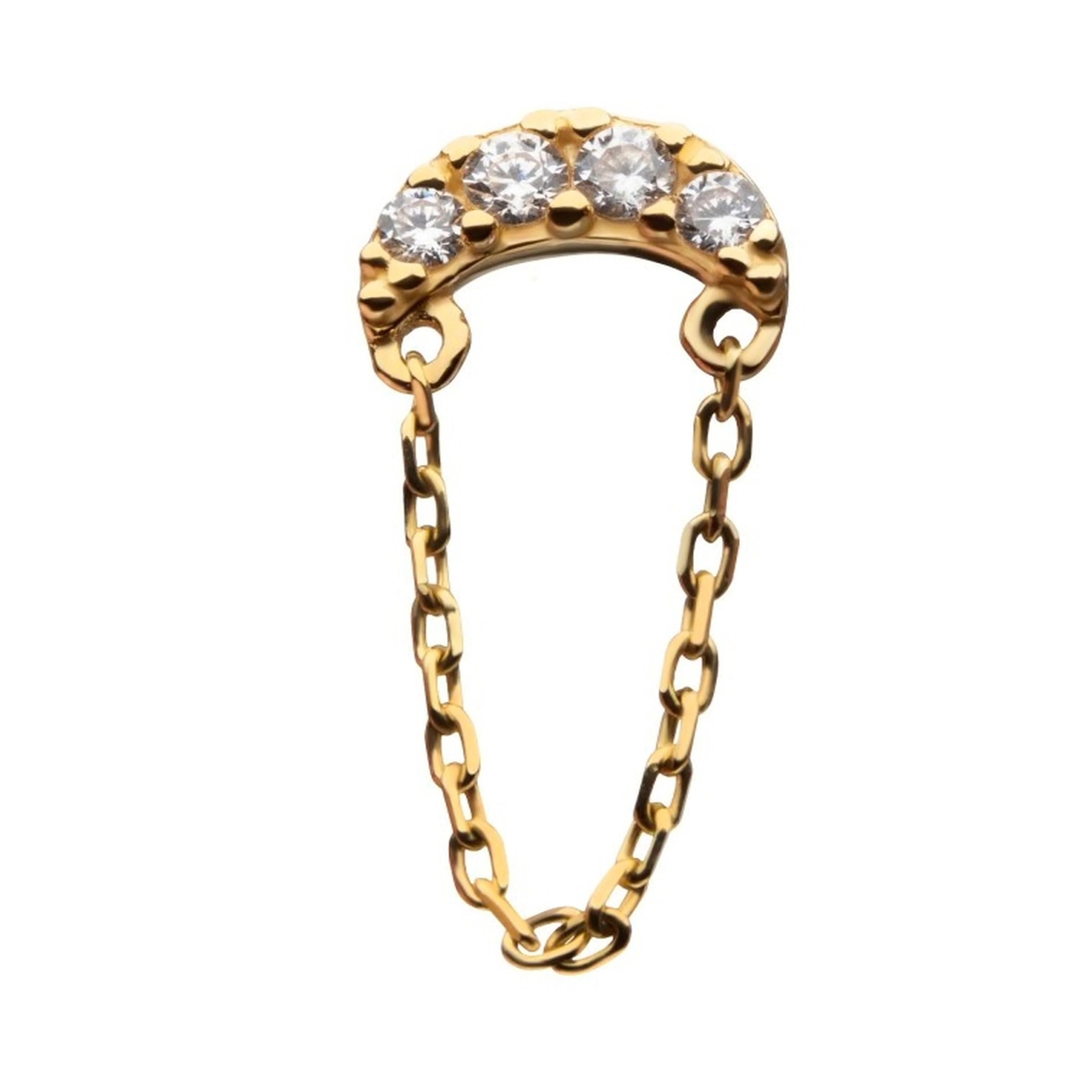 14kt Gold Crescent Moon CZ Chain Threadless Top - Mrs Treak