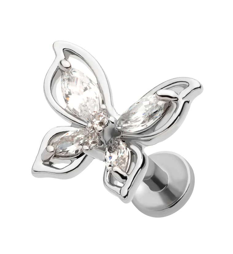 Butterfly CZ Stainless Steel Threadless Labret - Mrs Treak