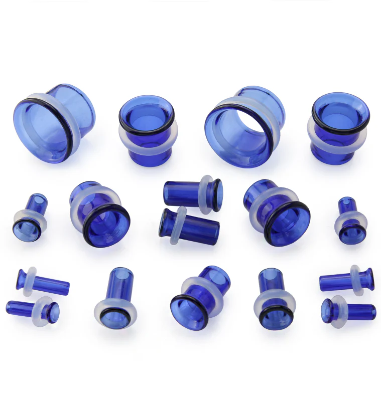 Blue Glass Single Flare Tunnels - Mrs Treak