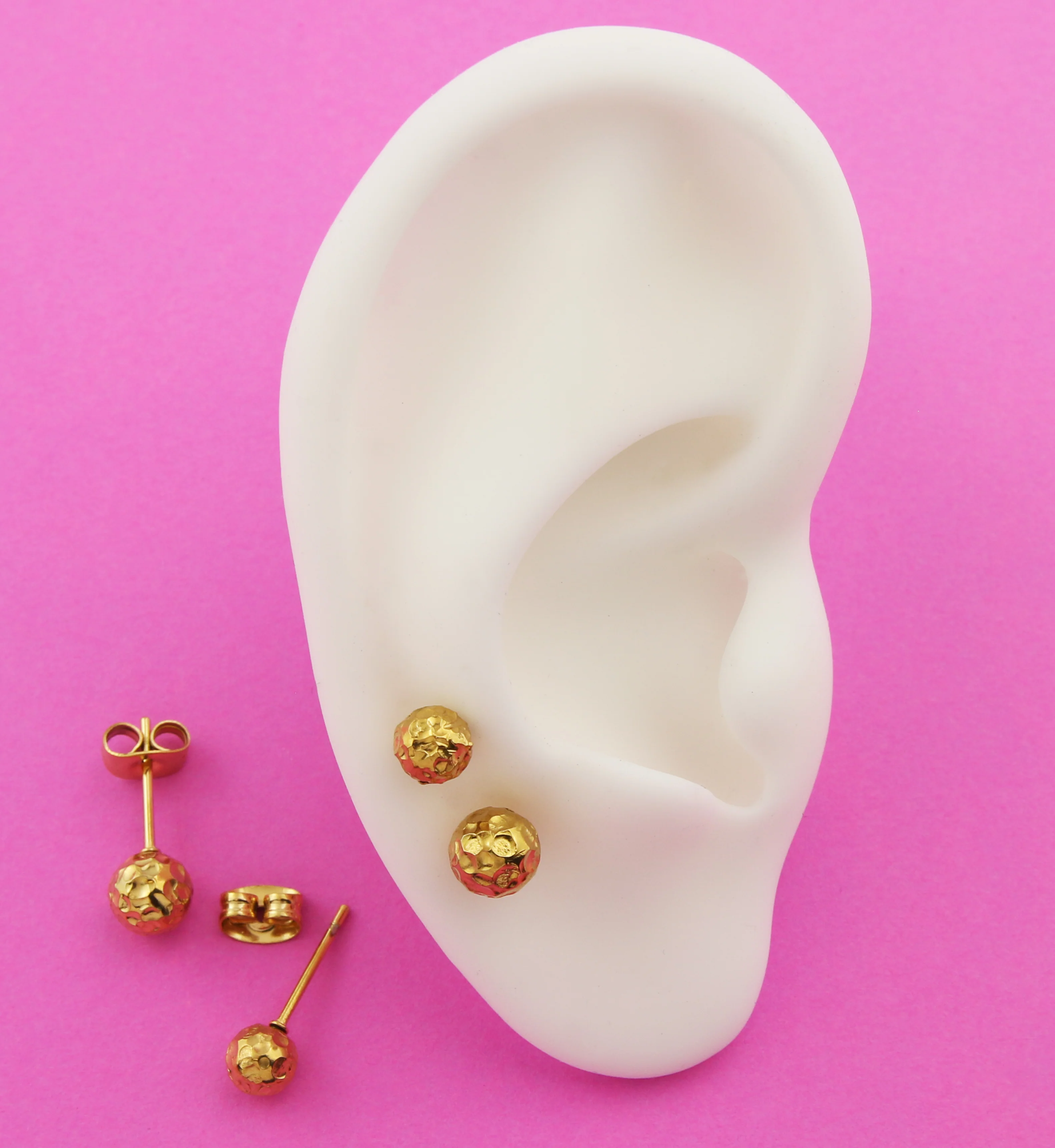 Gold PVD Hammered Ball Stainless Steel Stud Earrings - Mrs Treak