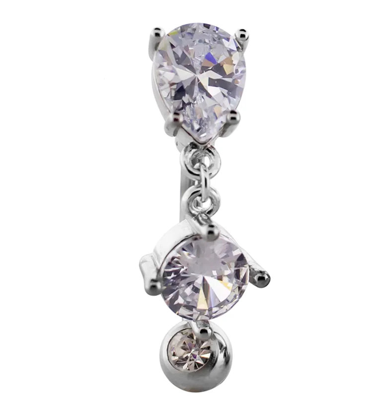 Teardrop Top Clear CZ Dangle Stainless Steel Belly Button Ring - Mrs Treak