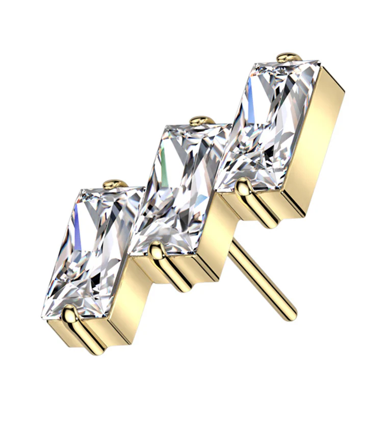 Gold PVD Triple Slant CZ Threadless Titanium Top - Mrs Treak