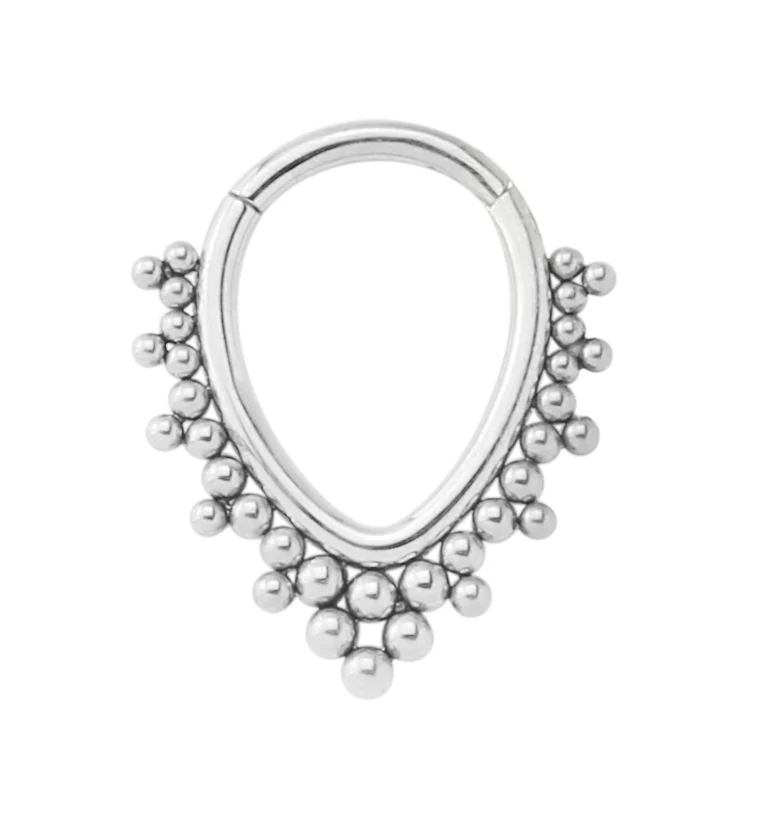 Beaded Teardrop Stainless Steel Hinged Segment Ring - Mrs Treak