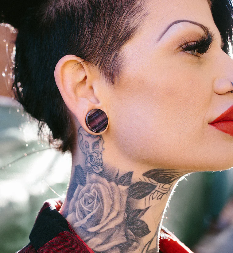 Grade A Rainbow Fluorite Stone Plugs - Mrs Treak