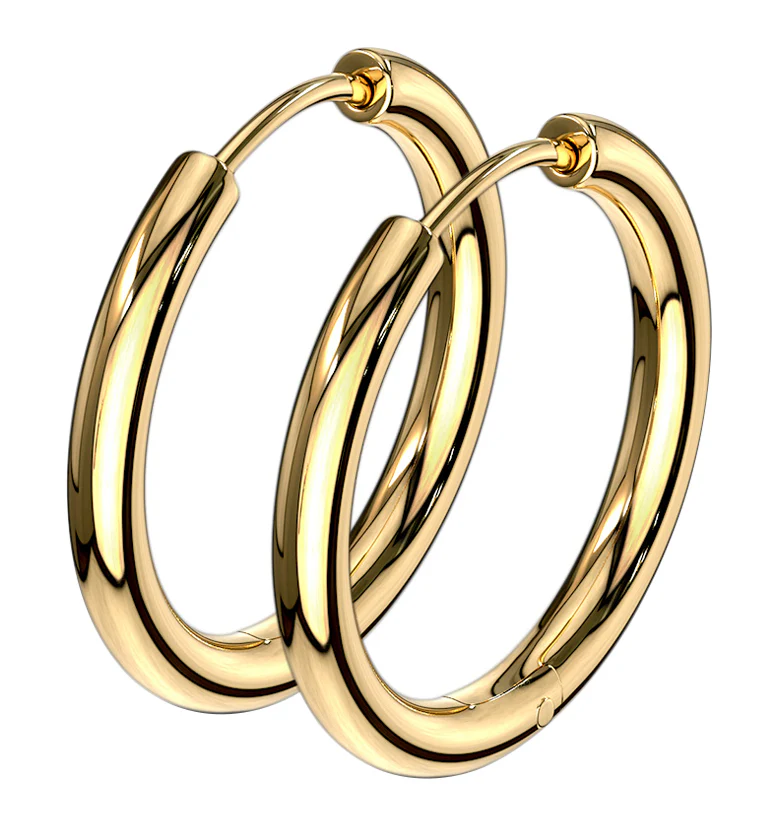 Gold PVD Stainless Steel Hinged Hoop Earrings - Mrs Treak
