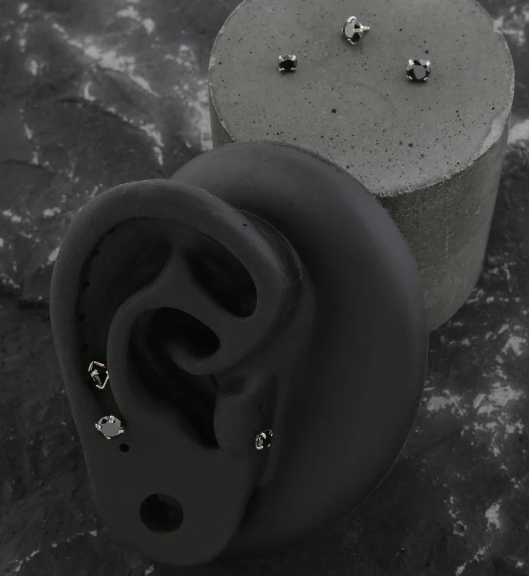 Prong Black CZ Stainless Steel Internally Threaded Top - Mrs Treak