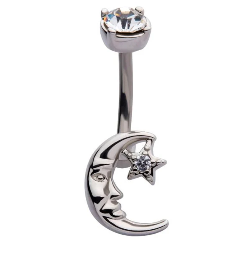 Crescent Moon and Star CZ Belly Ring - Mrs Treak