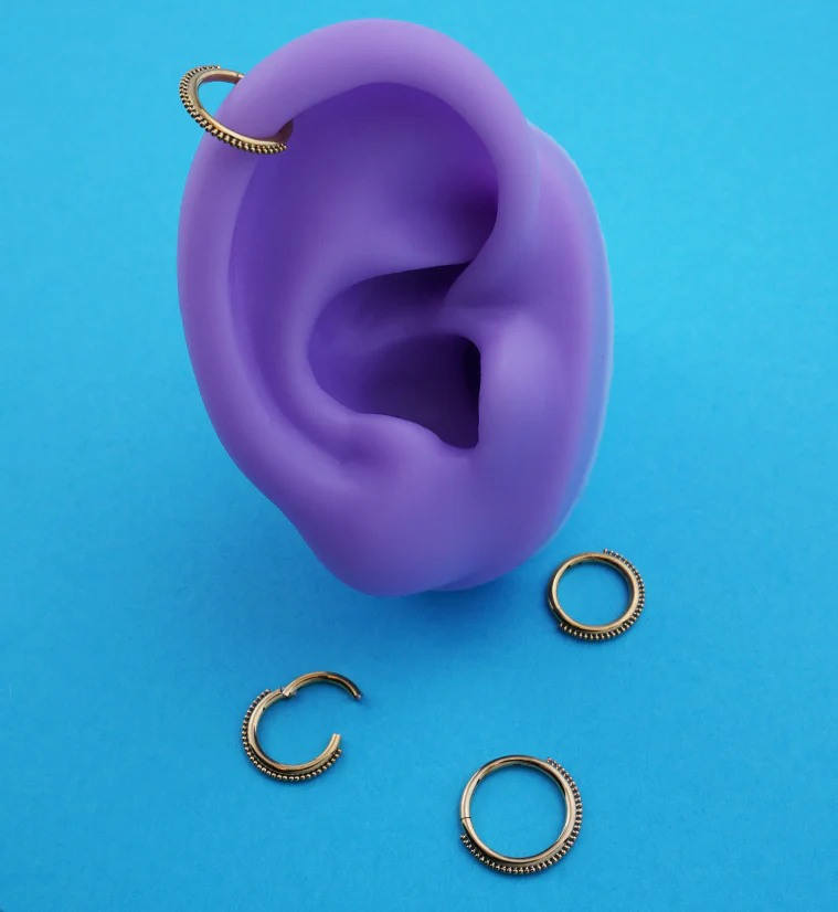 Gold PVD Mini Bead Stainless Steel Hinged Segment Ring - Mrs Treak