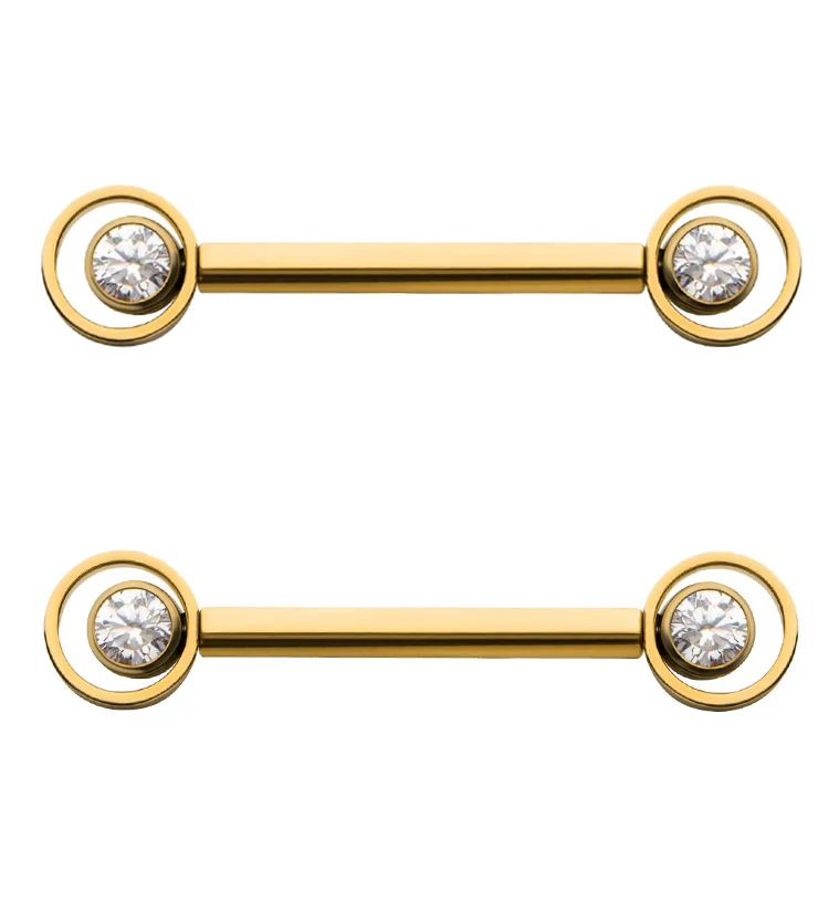 24kt Gold PVD Orbital Clear CZ Titanium Threadless Nipple Barbell - Mrs Treak