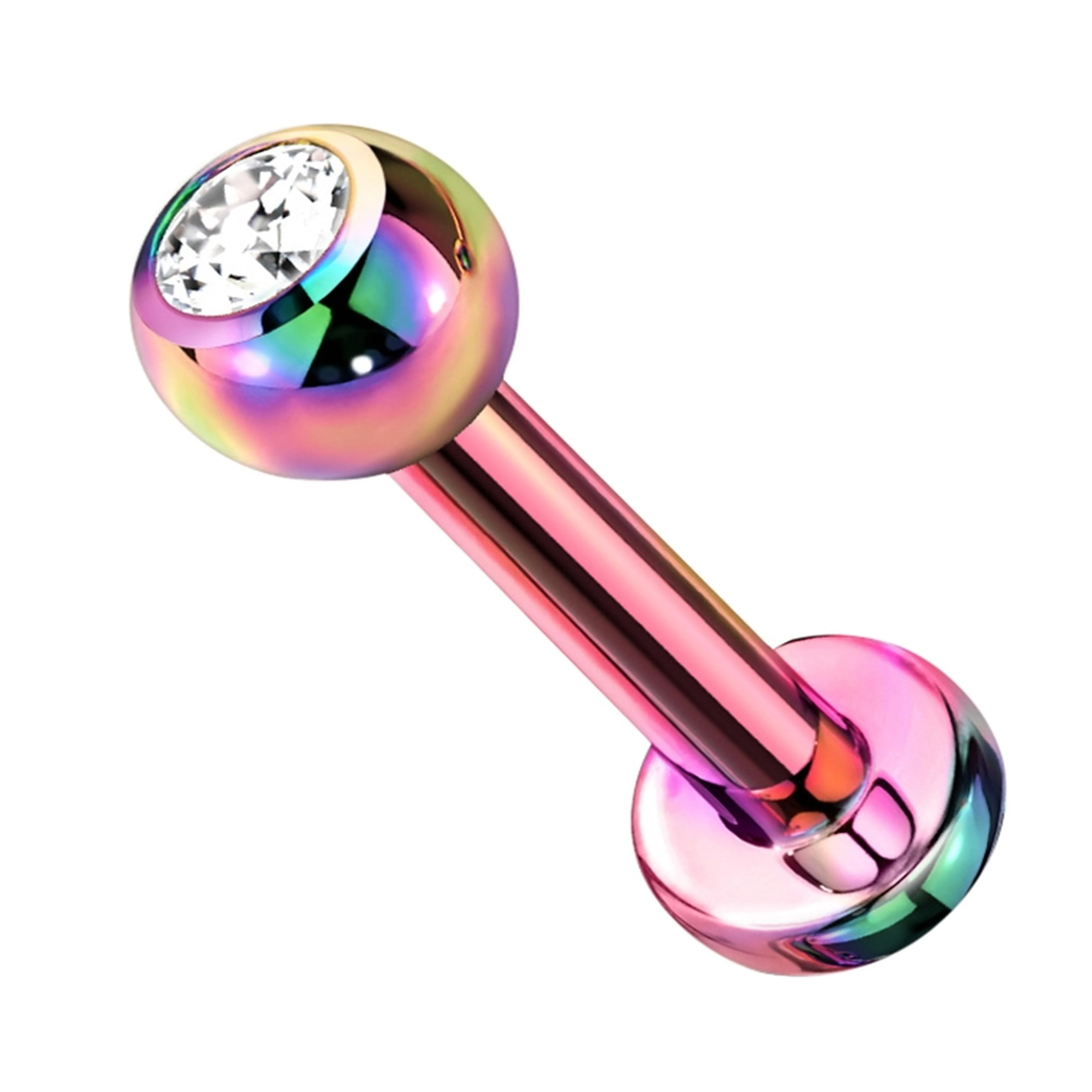 16G Rainbow PVD CZ Top Titanium Labret (Externally Threading) - Mrs Treak