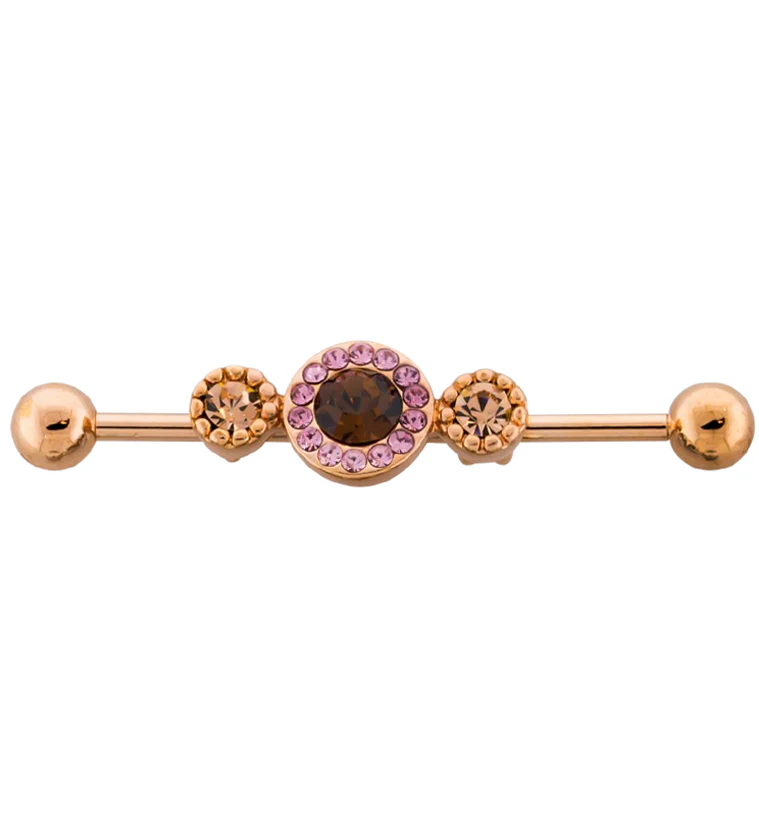 Rose Gold PVD Amber Swarovski CZ Industrial Barbell - Mrs Treak