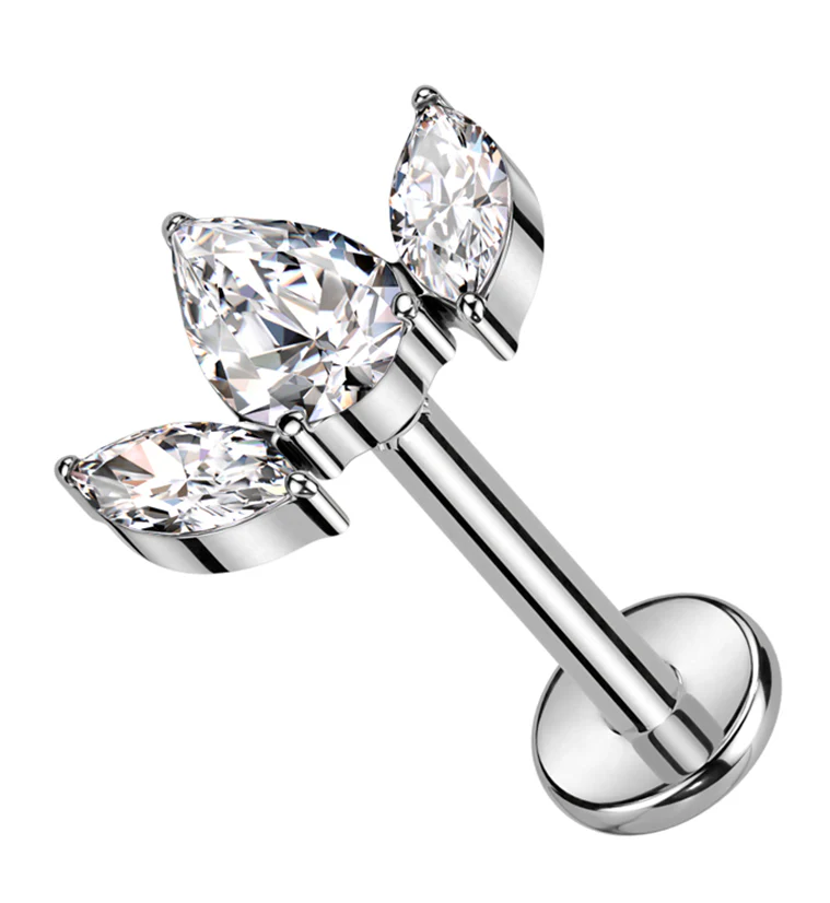 Triple Empress Clear CZ Titanium Internally Threaded Labret - Mrs Treak