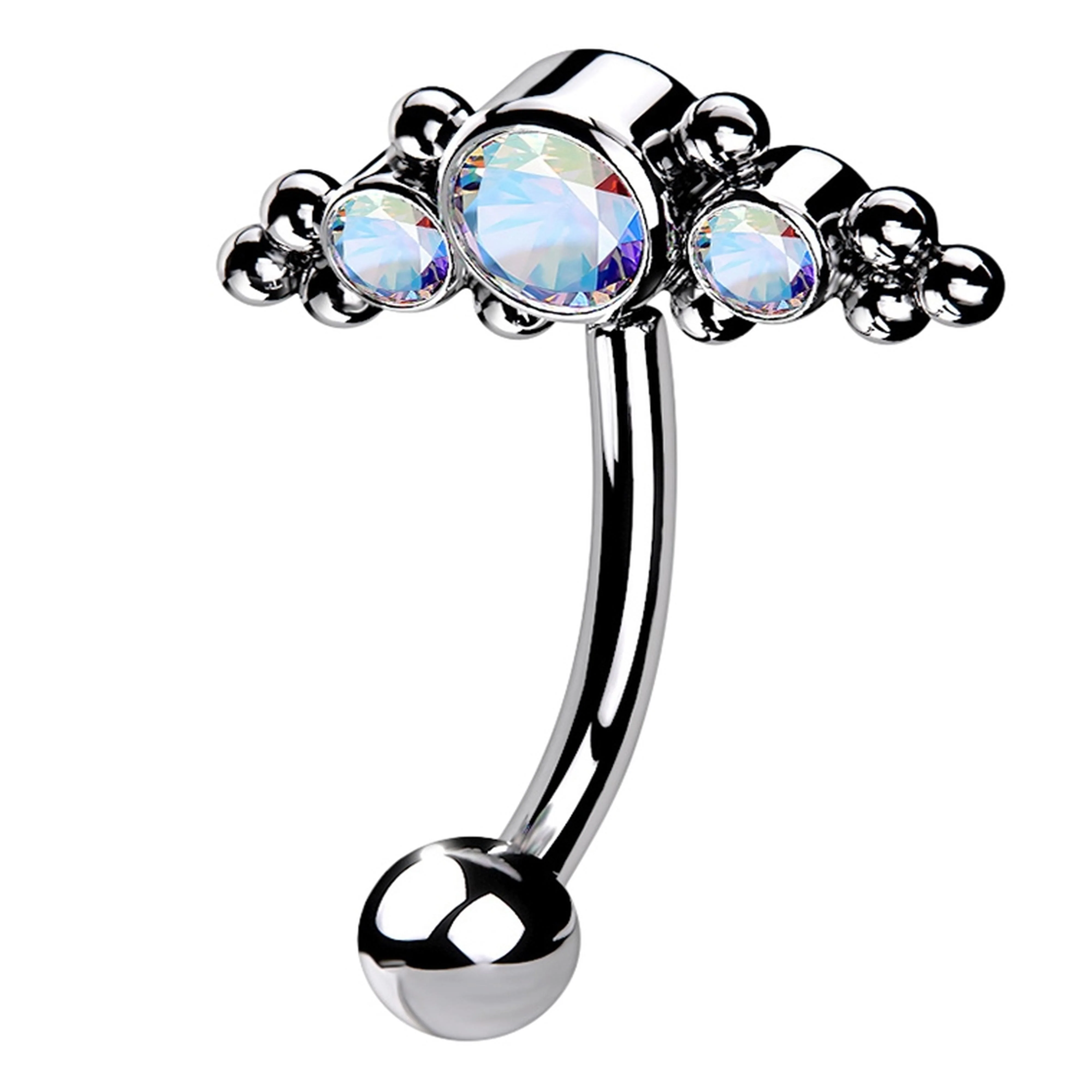 Horde Cluster Rainbow Aurora CZ Titanium Threadless Curved Barbell - Mrs Treak