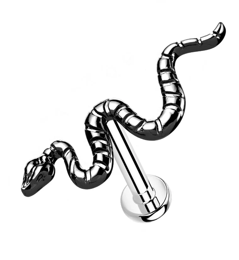 Black PVD Snake Titanium Threadless Labret - Mrs Treak