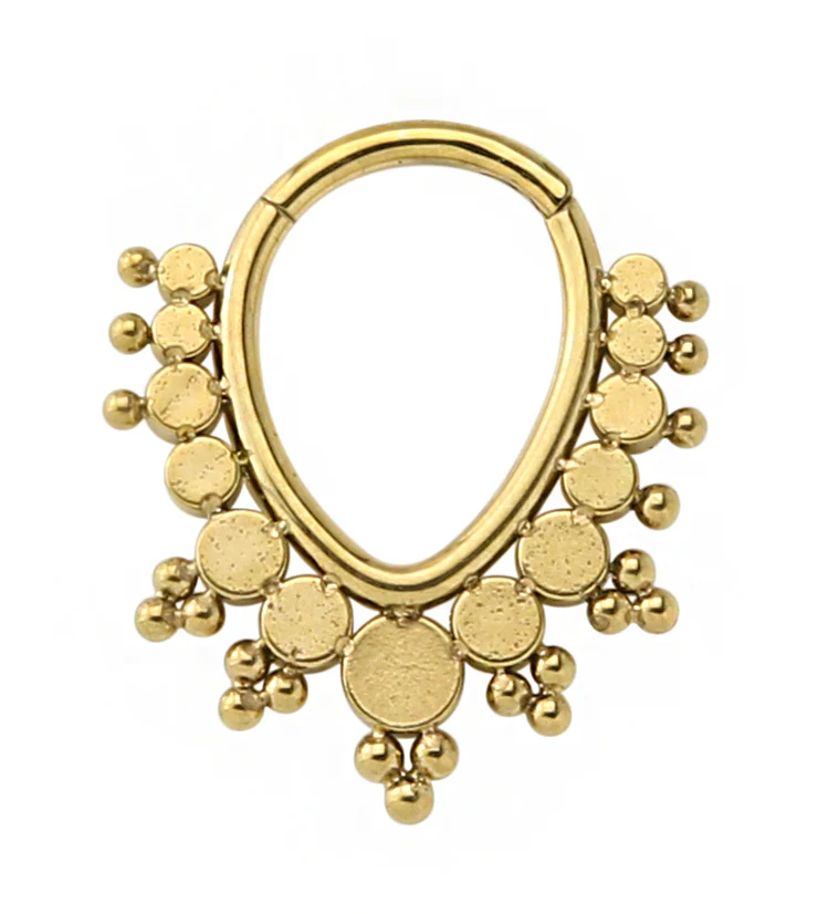 Gold PVD Colure Teardrop Stainless Steel Hinged Segment Ring - Mrs Treak