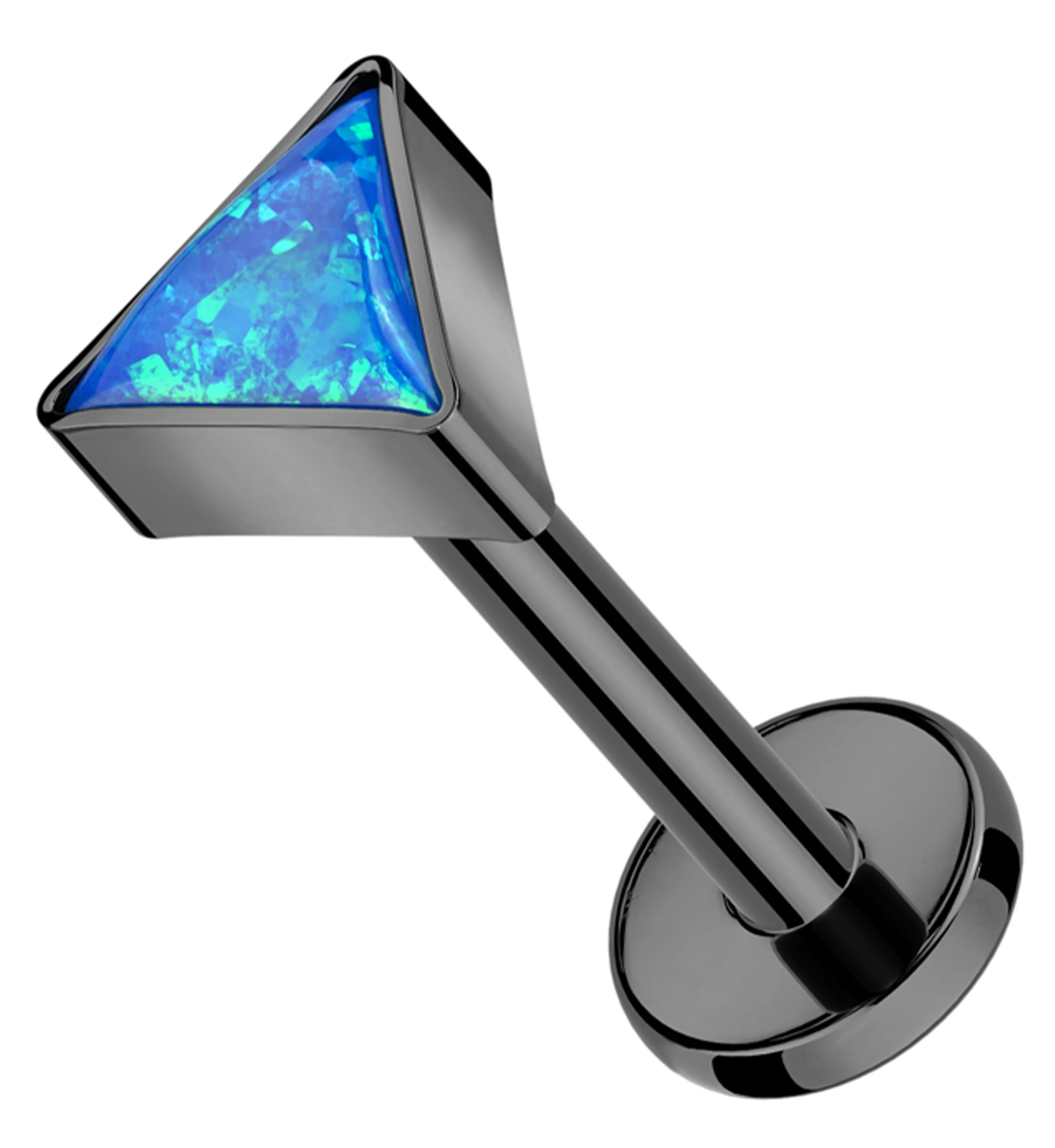 Black PVD Triangle Blue Opalite Internally Threaded Titanium Labret - Mrs Treak