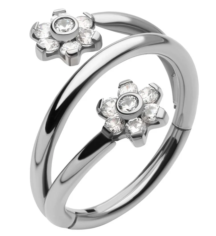 Flower Twist CZ Titanium Hinged Segment Ring - Mrs Treak
