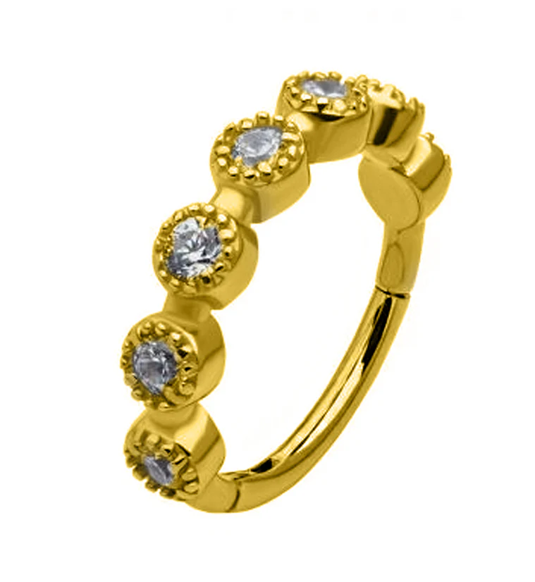 Gold PVD Clear CZ Band Hinged Segment Ring - Mrs Treak
