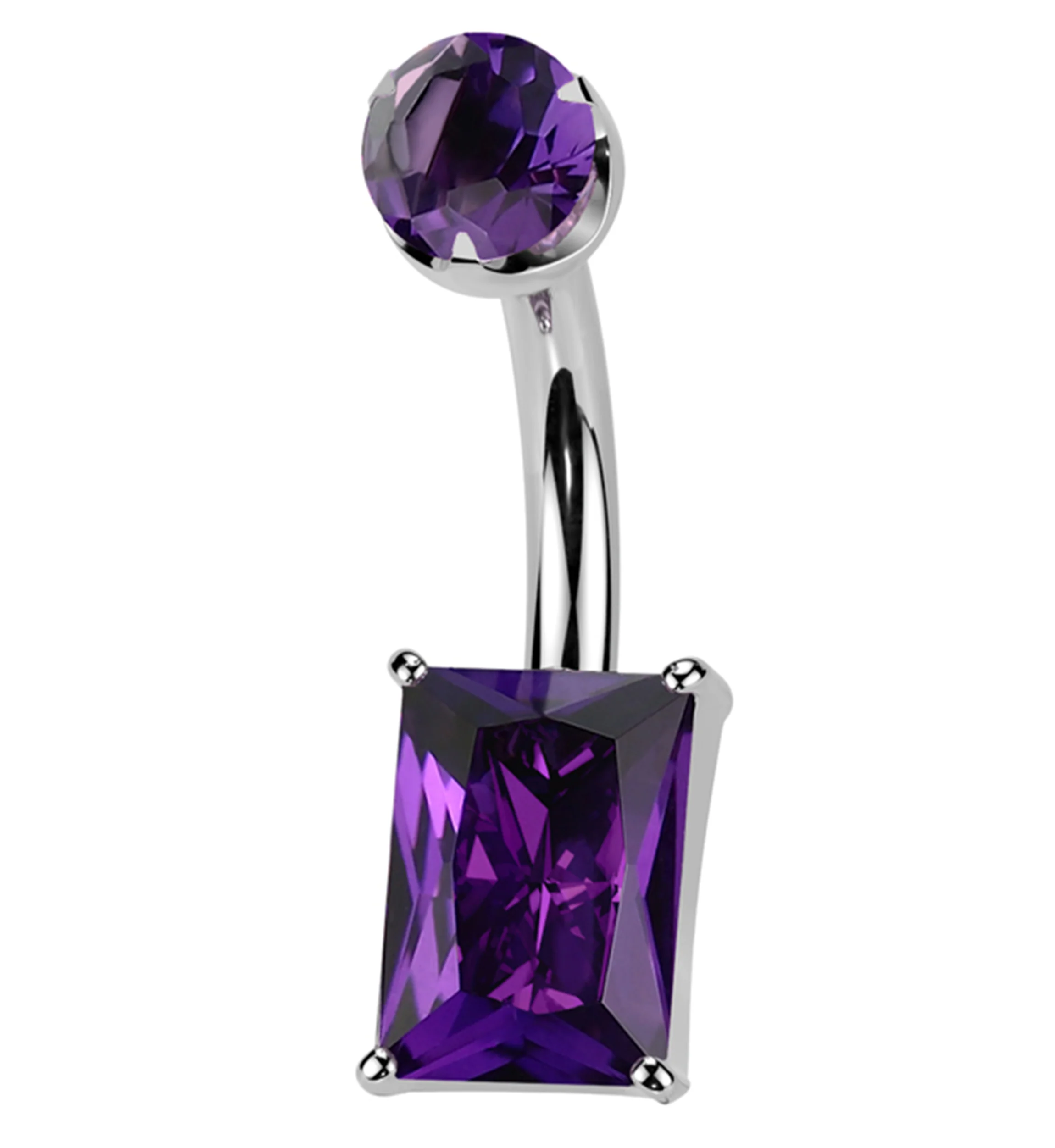 Rectangle Amethyst Stone Titanium Internally Threaded Belly Button Ring - Mrs Treak
