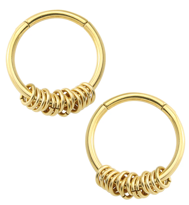Gold PVD Active Rings Hinged Ear Weights - Mrs Treak