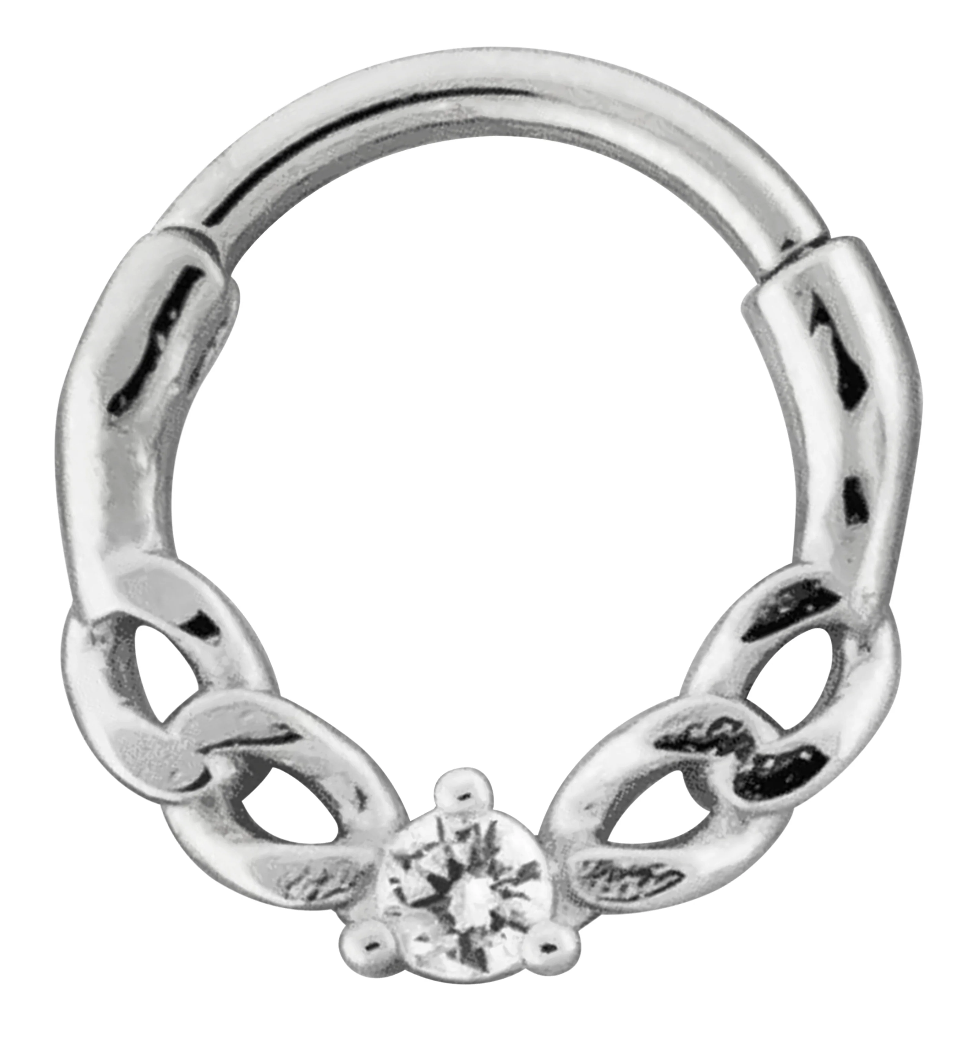 Frontal Chain Clear CZ Stainless Steel Hinged Segment Ring - Mrs Treak