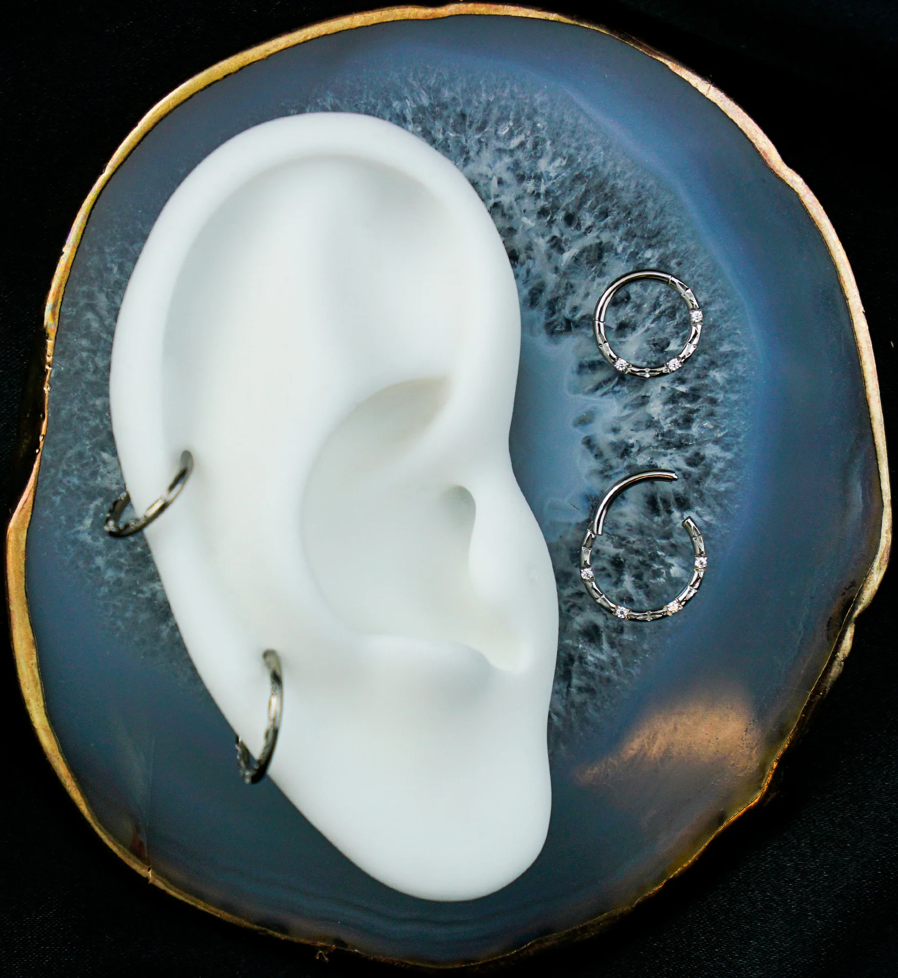 Faceted Baguette Clear CZ Hinged Segment Ring - Mrs Treak