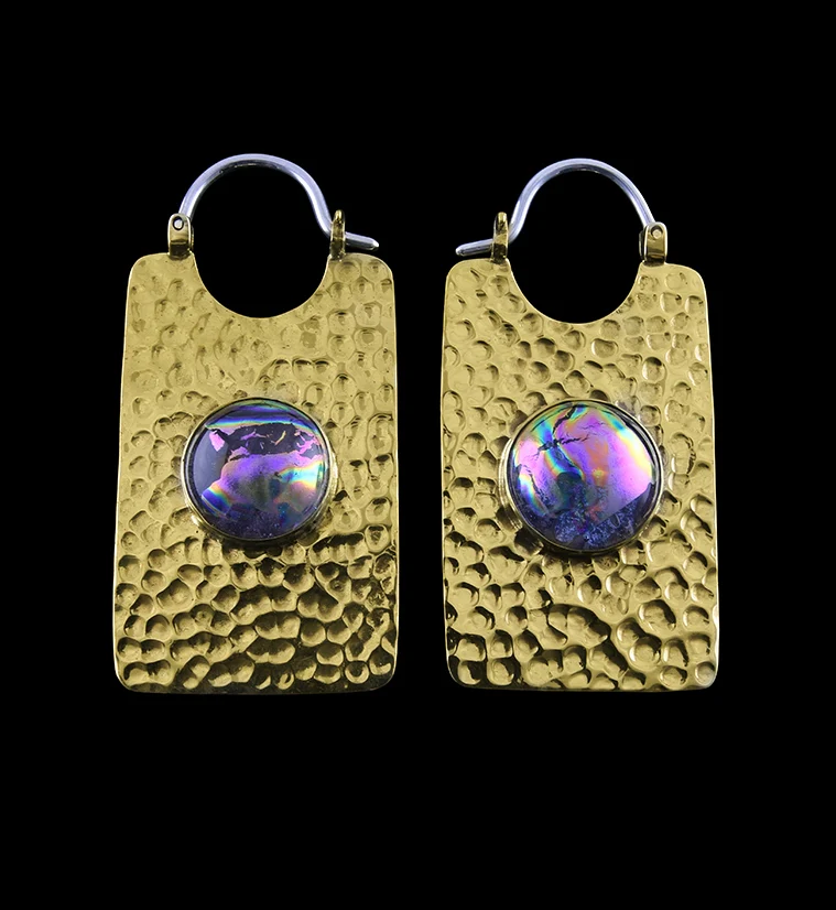 14G Lateral Purple Dichroic Glass Brass Hangers - Earrings - Mrs Treak