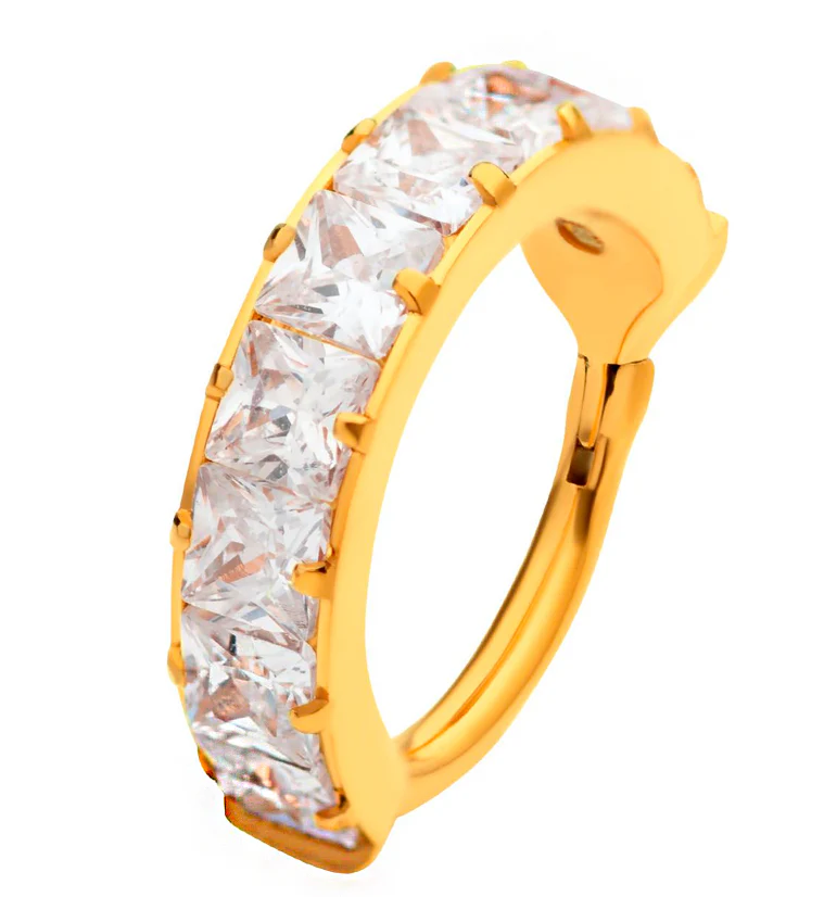 Gold PVD Single Square CZ Row Titanium Hinged Segment Ring - Mrs Treak