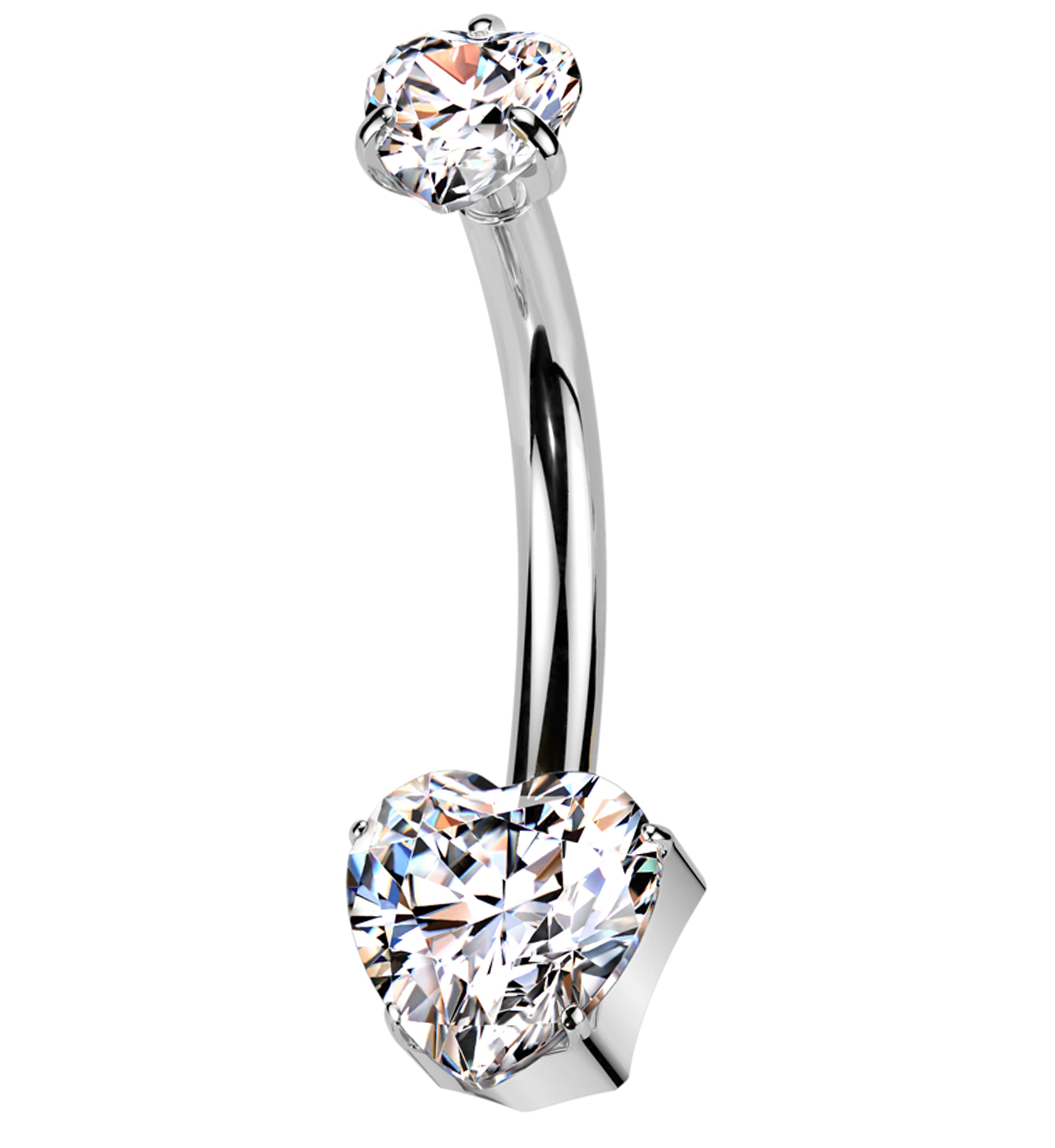 Hearts Prong Clear CZ Titanium Threadless Belly Button Ring - Mrs Treak