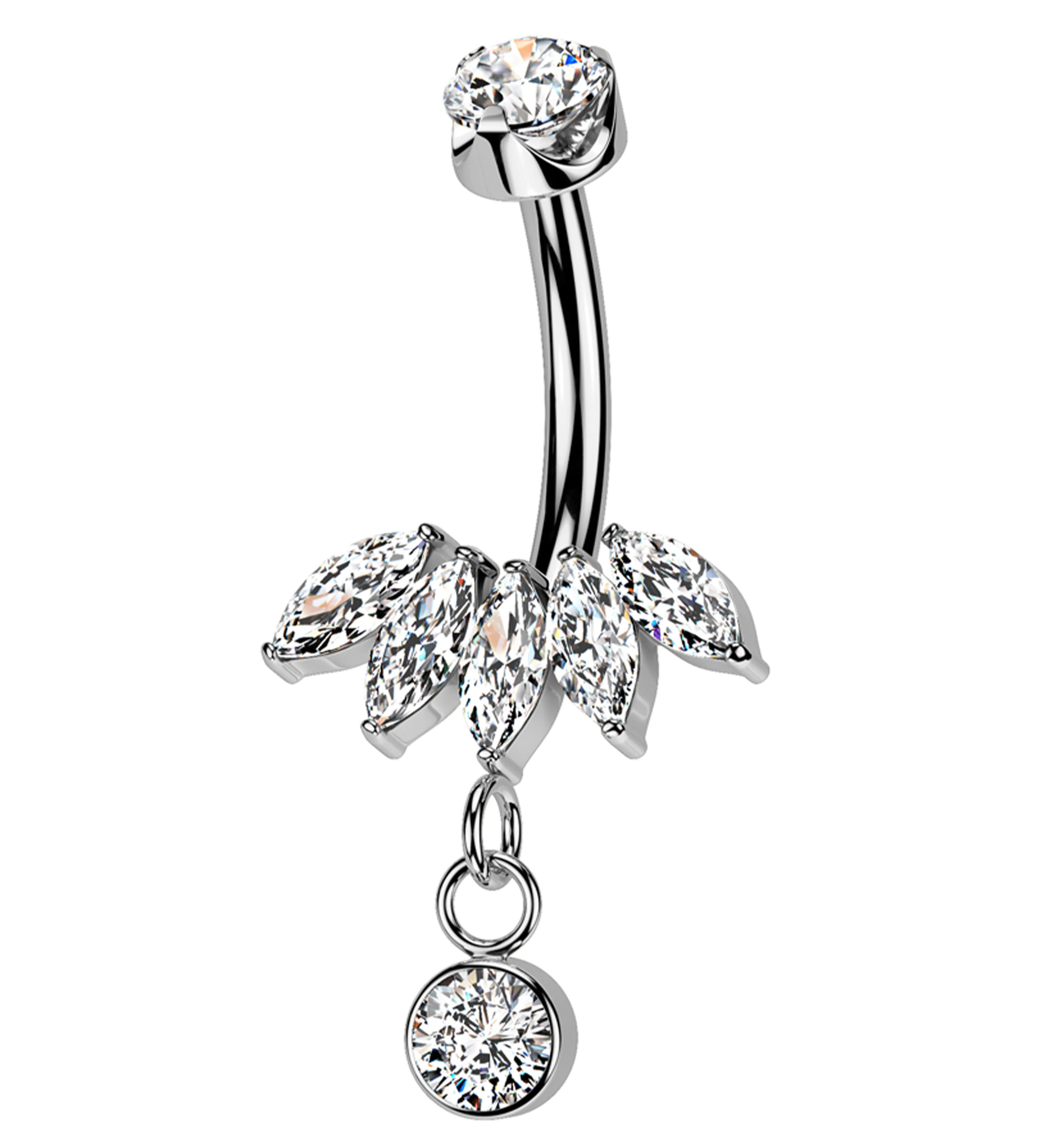 Half Crown Dangle Clear CZ Titanium Internally Threaded Belly Button Ring - Mrs Treak