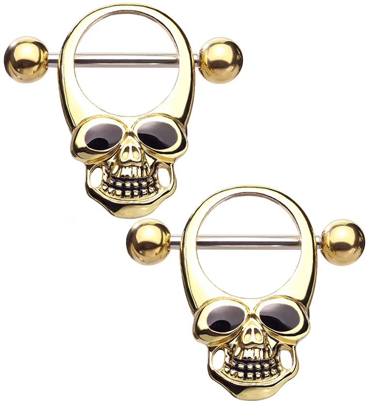 14G Gold PVD Skull Nipple Shield - Mrs Treak