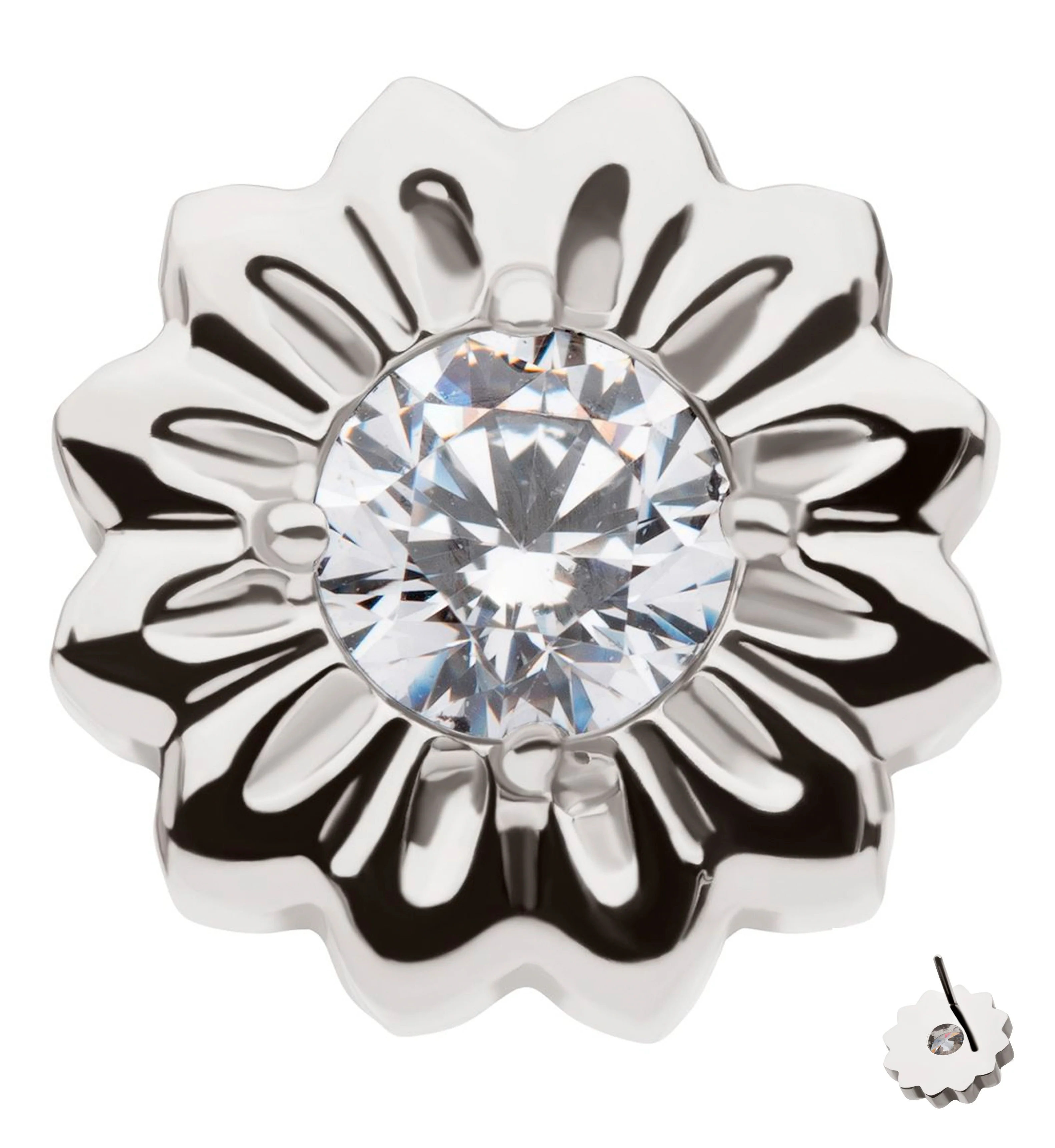 Daisy Flower Clear CZ Titanium Threadless Top - Mrs Treak