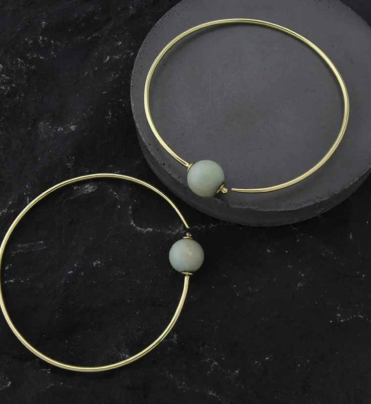 Grade B Amazonite Stone Orb Brass Hangers / Plug Hoops - Mrs Treak