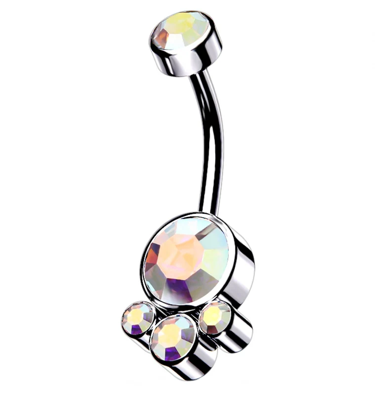 Rainbow Aurora CZ Cluster Gem Belly Ring - Mrs Treak