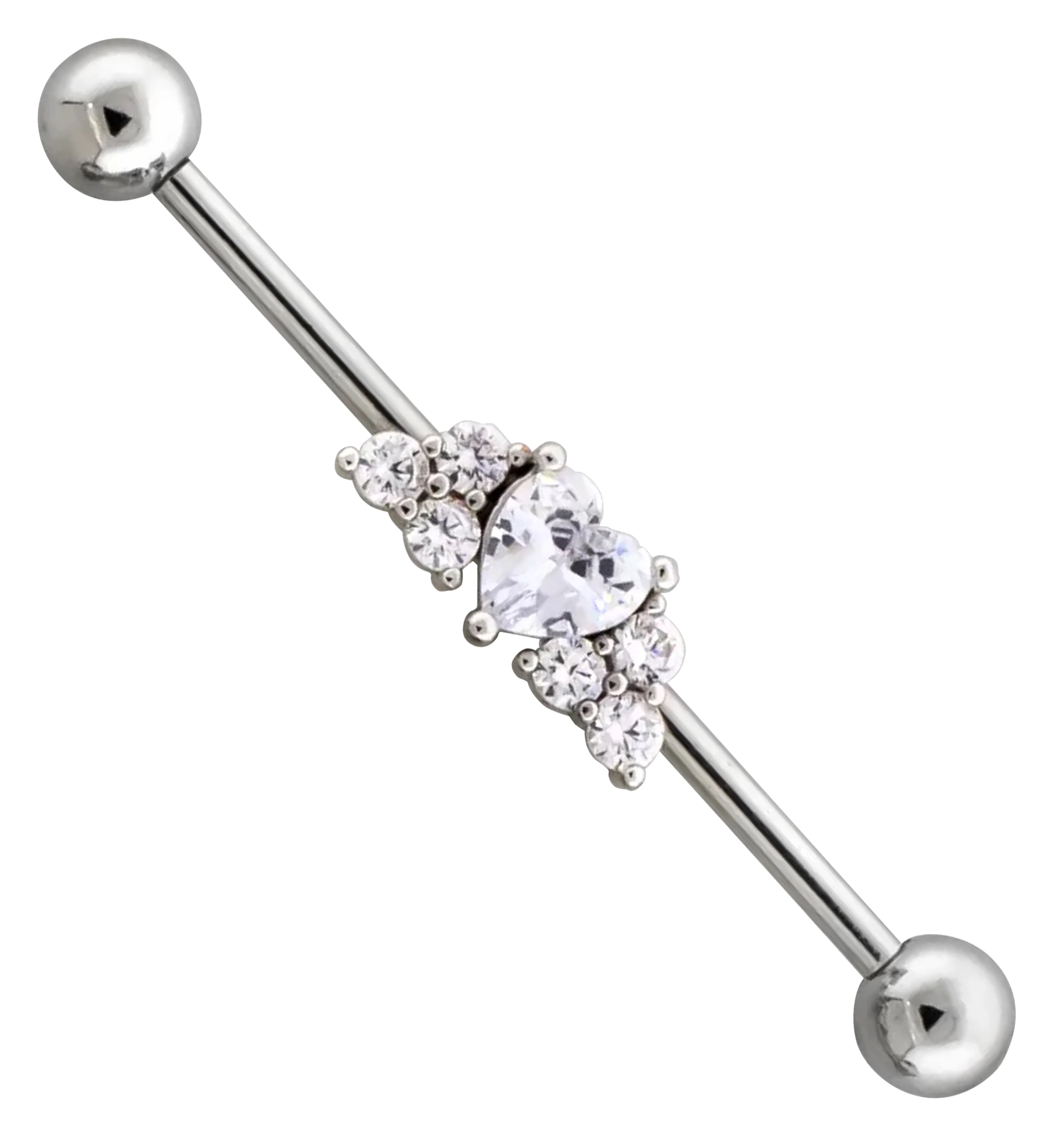 Heart Clear CZ Stainless Steel Industrial Barbell - Mrs Treak
