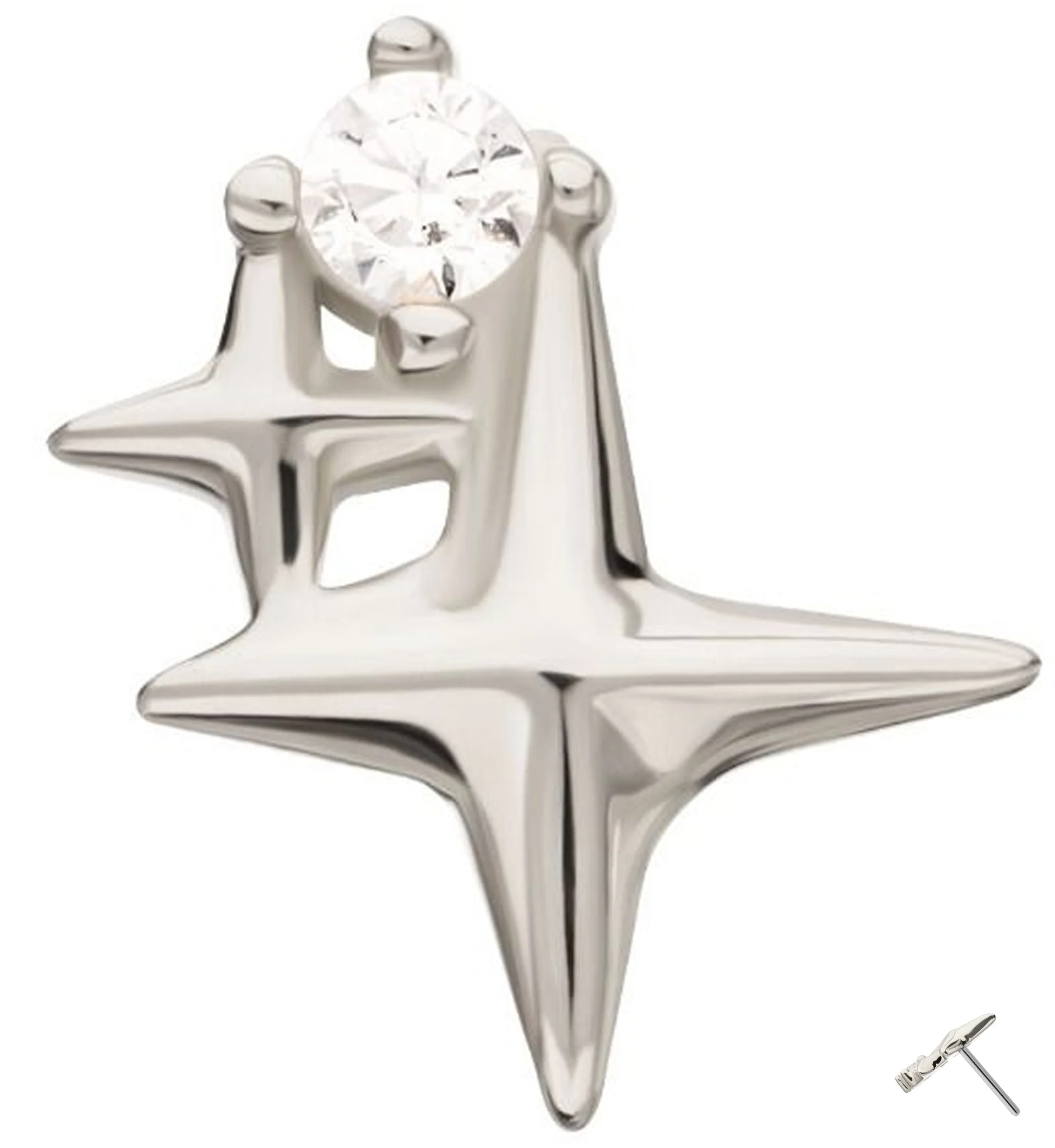 14kt White Gold Twinkle Star Clear CZ Threadless Top - Mrs Treak