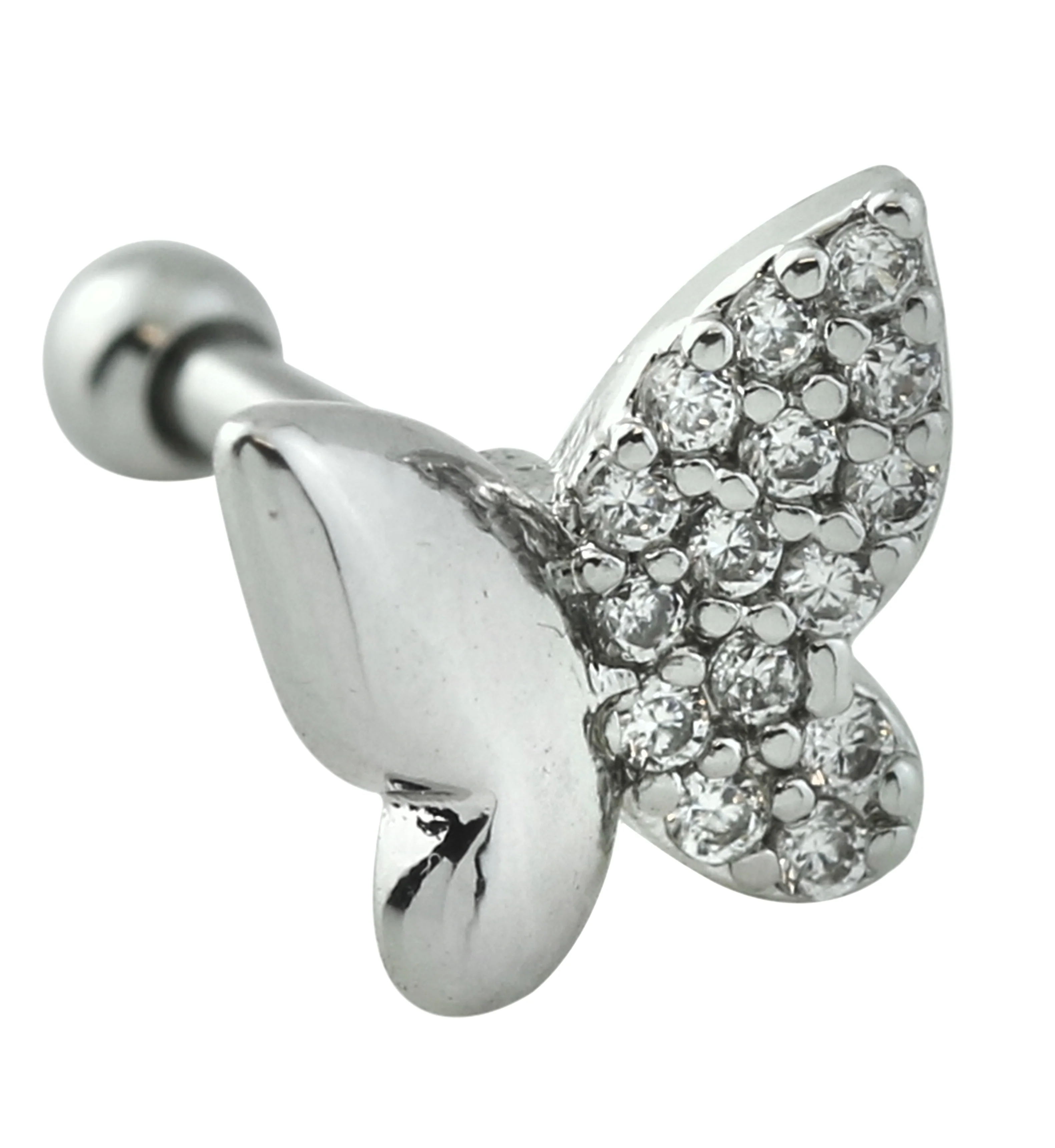 Butterfly Half Pave Clear CZ Cartilage Barbell - Mrs Treak