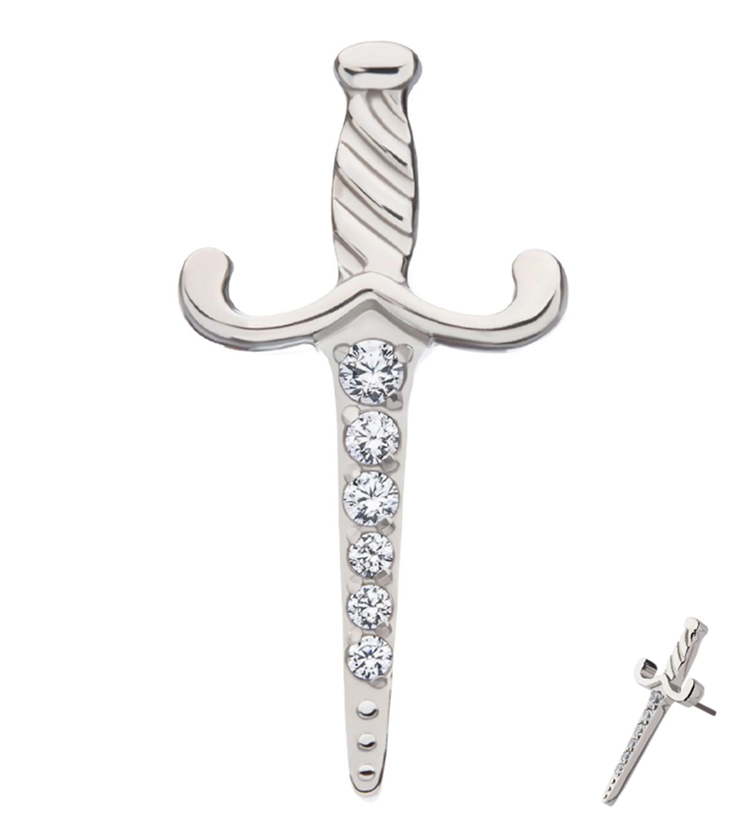 Twisted Dagger Clear CZ Titanium Threadless Top - Mrs Treak