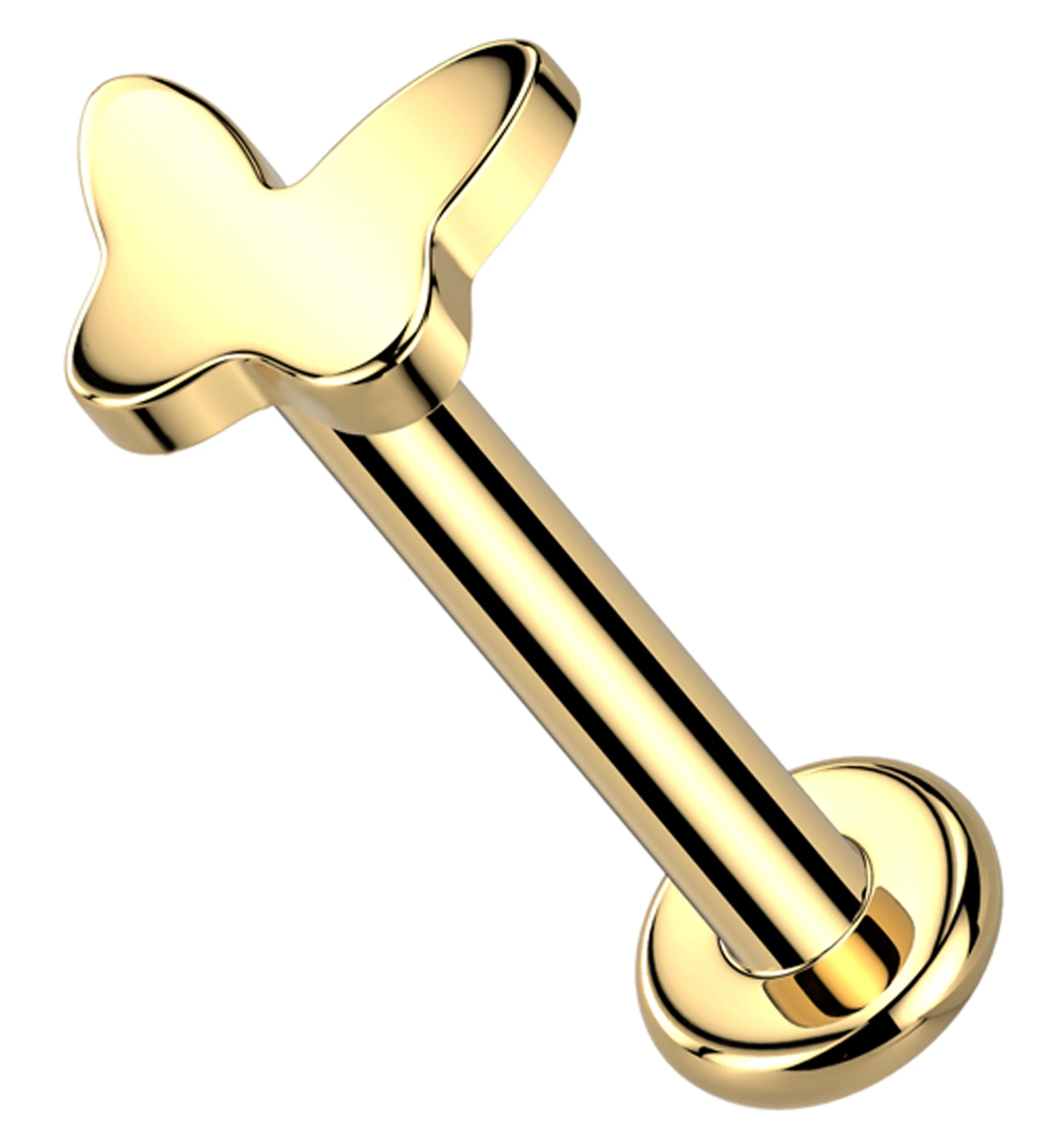 Gold PVD Bubble Butterfly Internally Threaded Titanium Labret - Mrs Treak