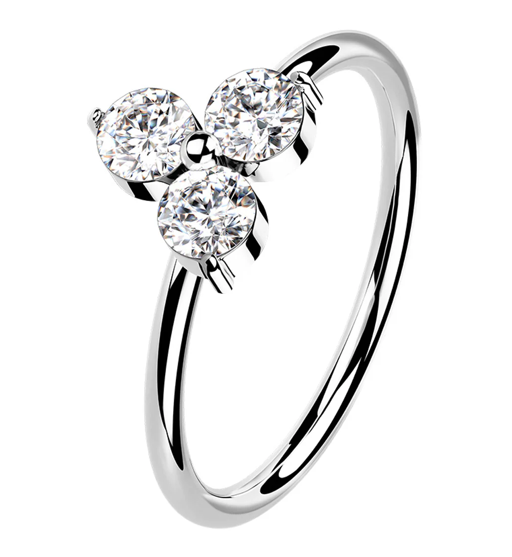 14kt White Gold Trinity Clear CZ Hoop Ring - Mrs Treak