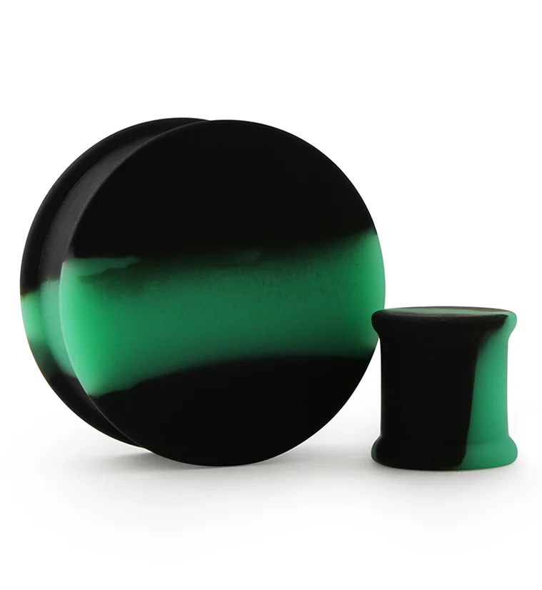 Emerald And Black Double Flare Silicone Plugs - Mrs Treak