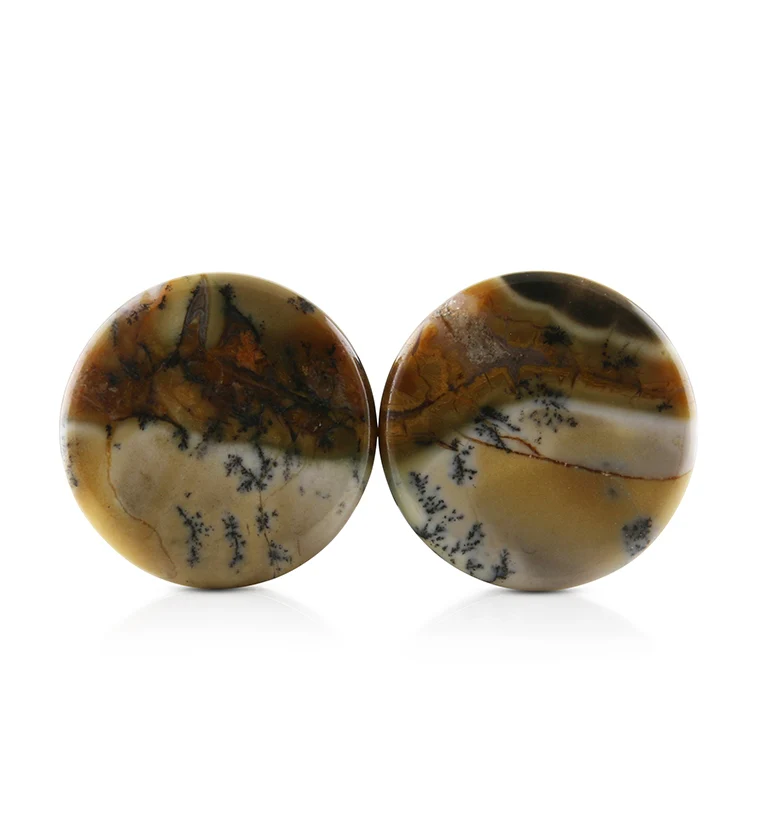 Amethyst Sage Dendritic Chalcedony Stone Plugs 3-4
