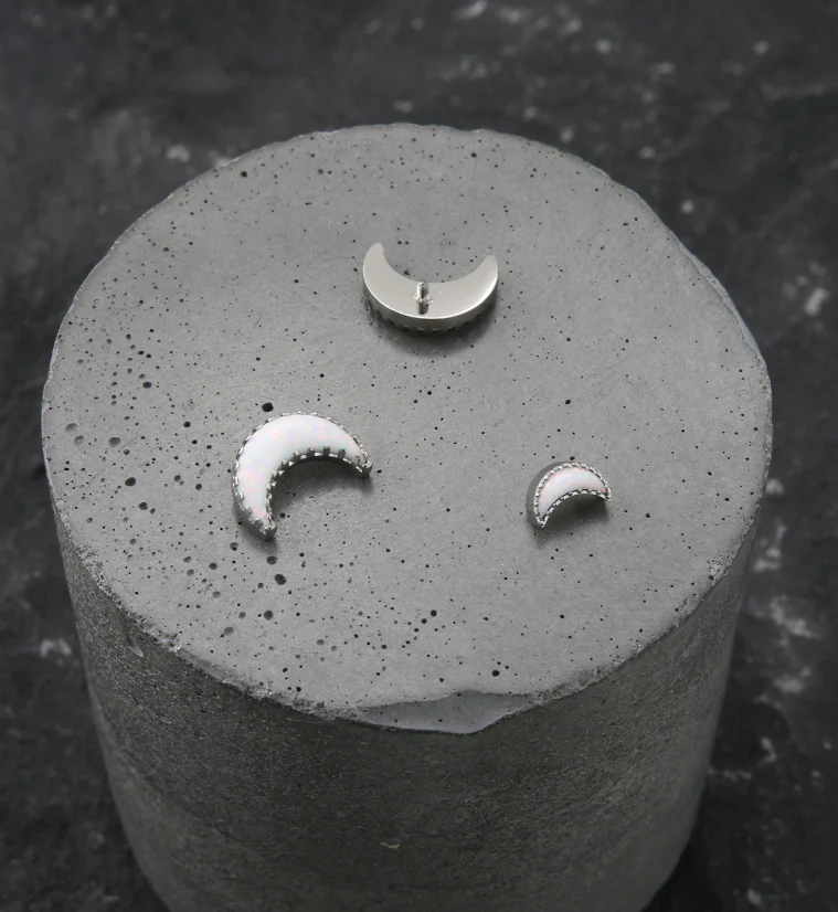 Crescent Moon White Opalite Internally Threaded Titanium Top - Mrs Treak