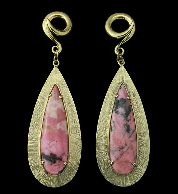 Score Rhodonite Stone Brass Ear Weights - Mrs Treak