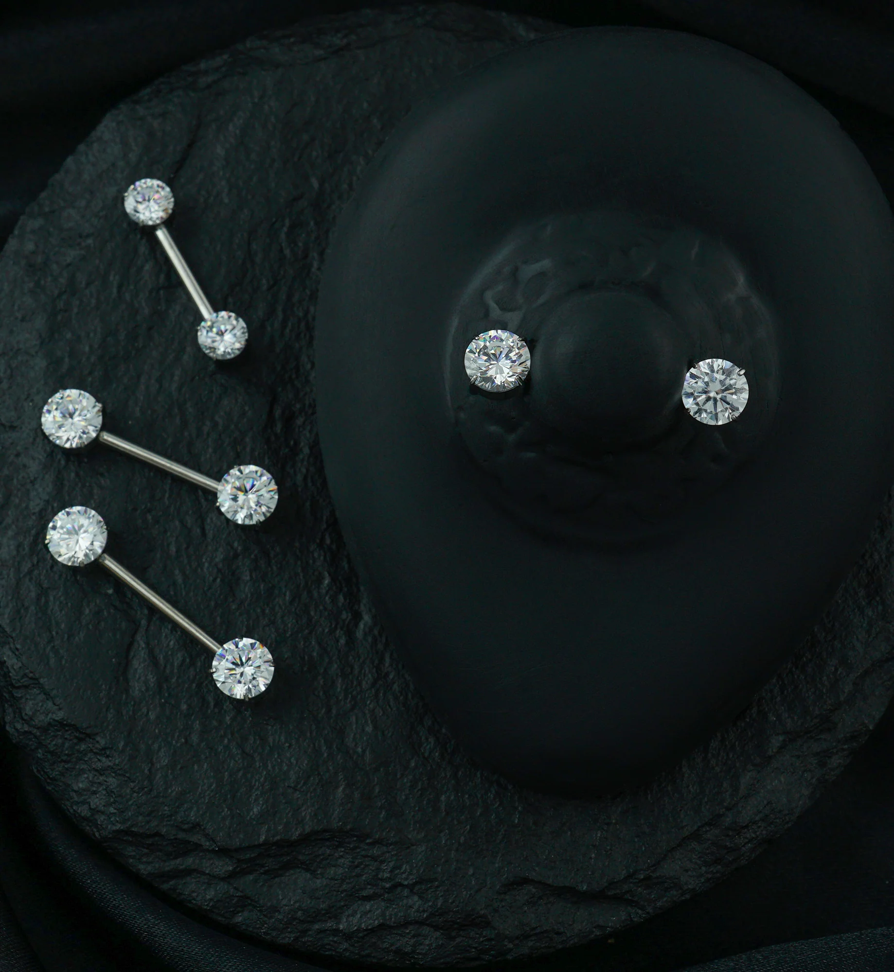 Prong Double Clear CZ Internally Threaded Titanium Nipple Barbell - Mrs Treak