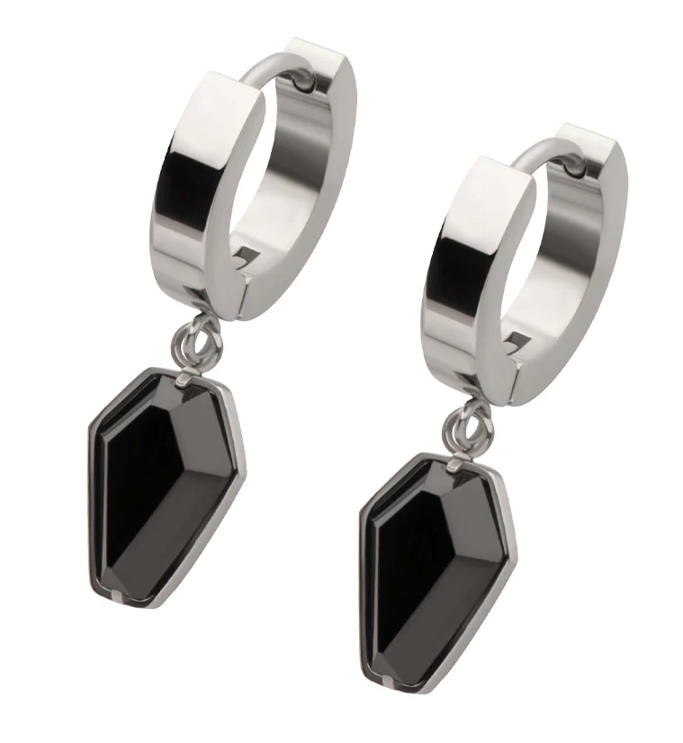 Coffin Black CZ Stainless Steel Hoop Huggie Earrings - Mrs Treak