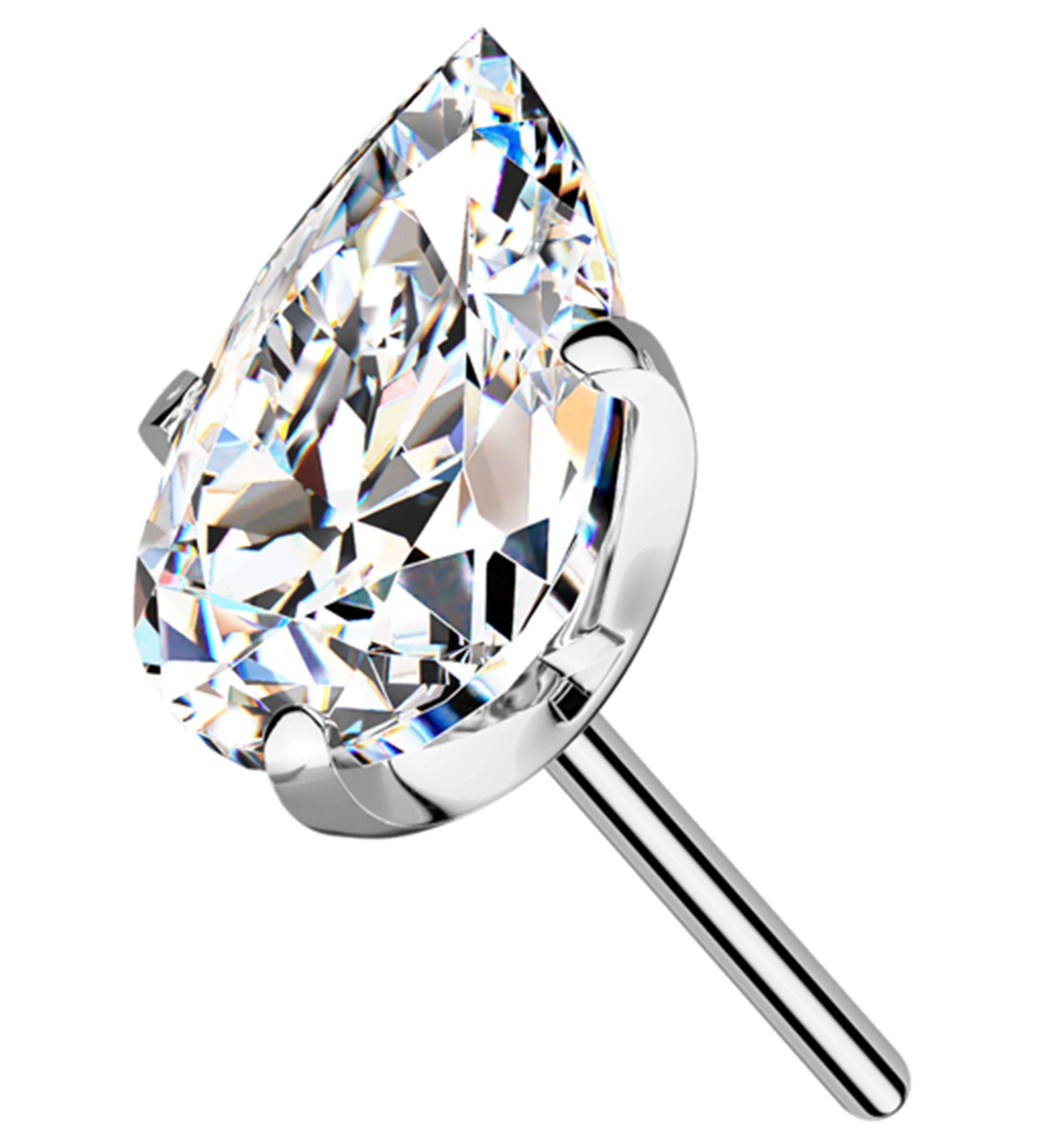 Prong Teardrop Clear CZ Titanium Threadless Top - Mrs Treak