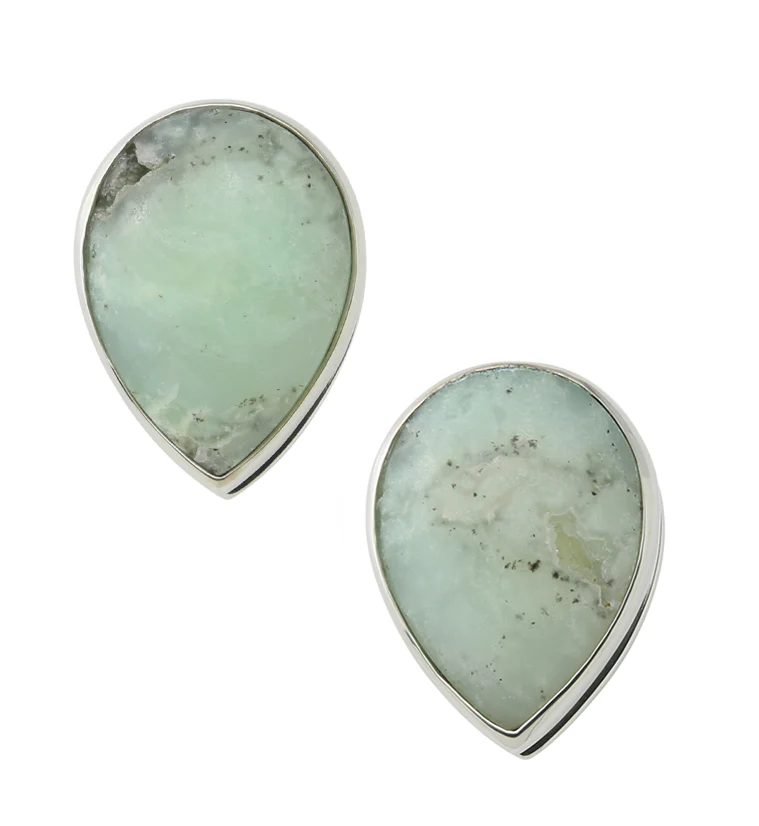 Peak Chrysoprase Stone White Brass Ear Weights - Mrs Treak