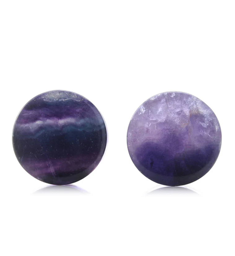 Grade A Rainbow Fluorite Stone Plugs 3/4