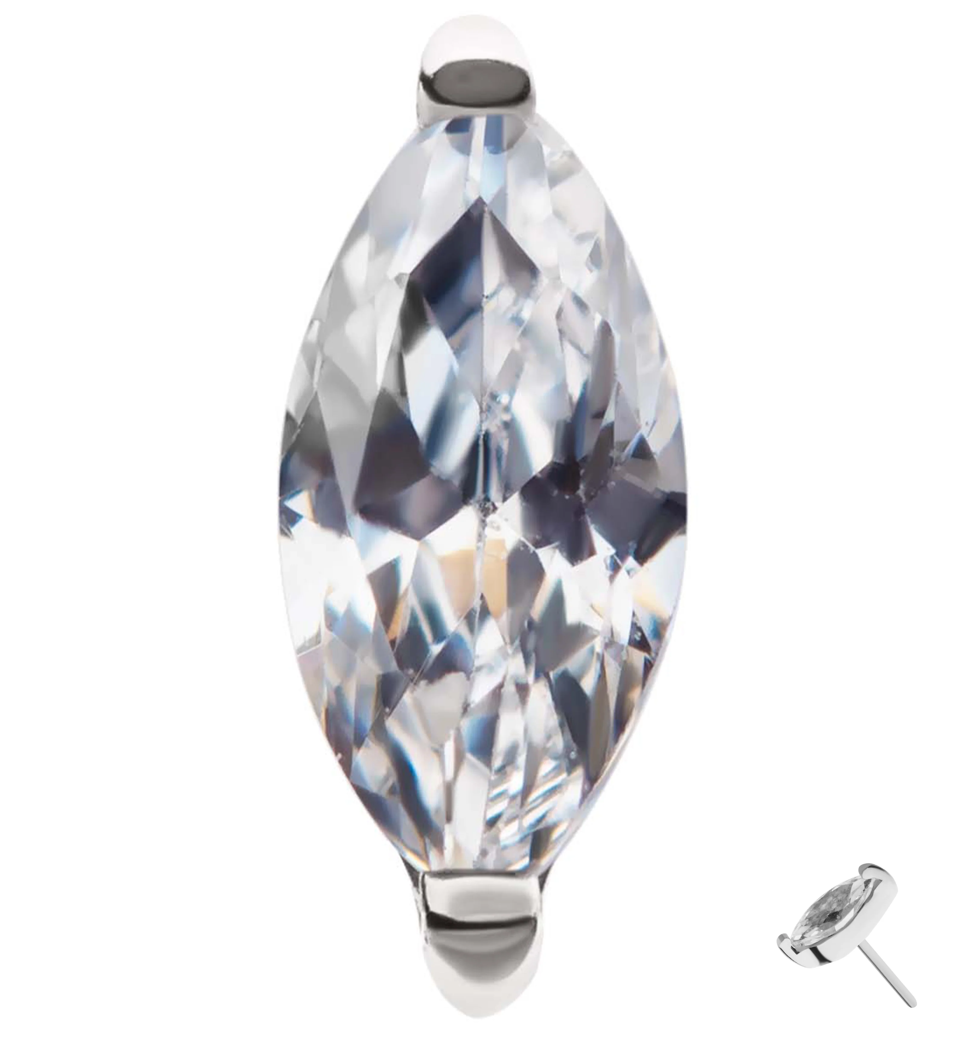 14kt White Gold Single Marquise Clear CZ Threadless Top - Mrs Treak